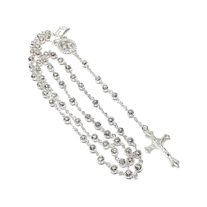Real filigree rosary 8 mm shiny silver.