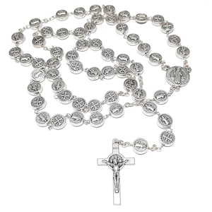 Antique silver Saint Benedict metal rosary