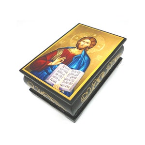 Scatola laccata con immagine icona Pantocratore, cm 9x6x3,5h