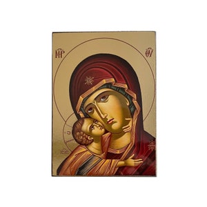 Byzantine wooden icon 10x14 cm Madonna with Child