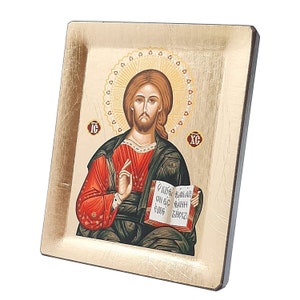 Religious articles, sacred icon Jesus Pantocrator, gold leaf, 9x13 cm