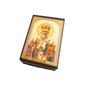 Scatola laccata con immagine icona San Nicola, cm 9x6x3,5h