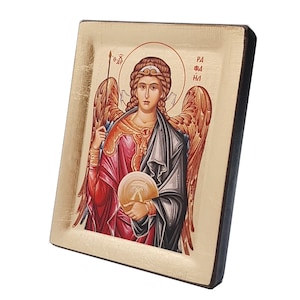 Religious articles, sacred icon Archangel Raphael, gold leaf, cm 9x13