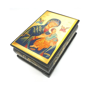 Scatola laccata con immagine icona Madonna del Perpetuo Soccorso