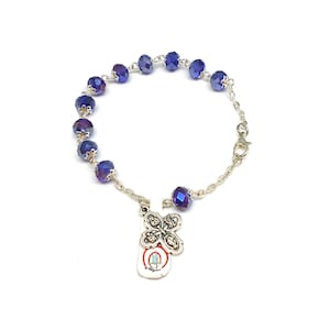 Borealised crystal rosary bracelet, 8 mm with blue cups with cross;