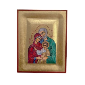 Byzantine wooden icon 11x14 cm Holy Family