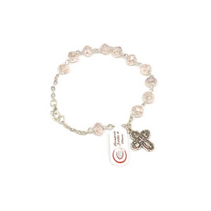 Borealised crystal rosary bracelet, 8 mm with pink cups with cross
