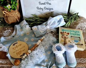 Baby Girl Gift Box Set: Clothing, Book, Birth Plaque & Dummy Clip