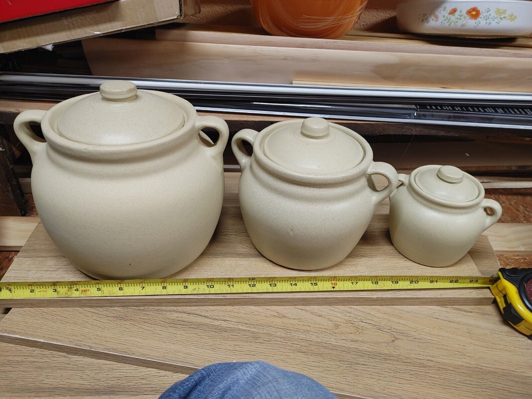 Monmouth Western Stoneware Pottery 3 Crock Canister Set Pale Yellow