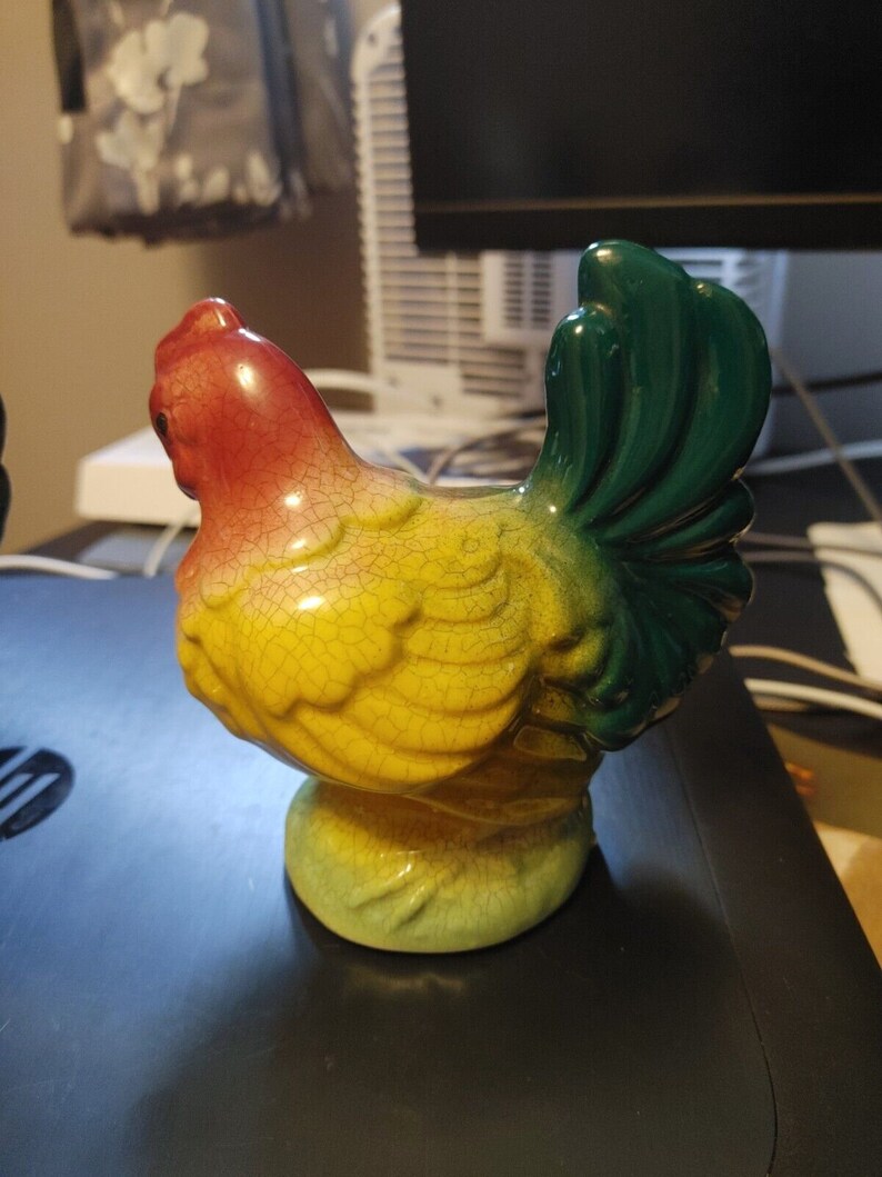 Vintage Pair Ceramic Chickens, Hen & Rooster, Royal Copley, Beautiful