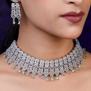 Indian Diamond Choker Rose Quartz Necklace Opal Necklace Silver Sabyasachi Jewelry Indian CZ Ruby Necklace Indian Bridal Silver Jewelry