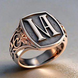 Chevalière en argent monogramme vintage lettre initiale personnalisée, bague antique raffinée personnalisée en argent sterling