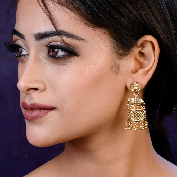 Elefant Jhumka Gold Polki Ohrringe Sudindisch Handarbeit Schmuck Indische Lakshmi Ohrringe Tempel Schmuck Etsy