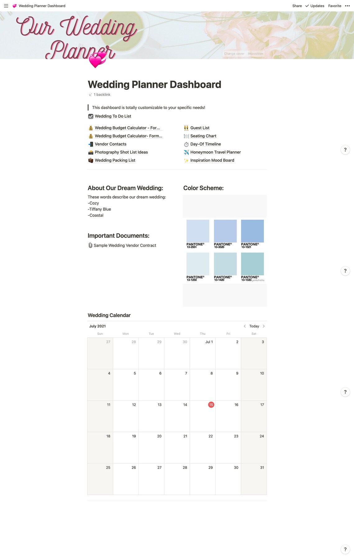 Wedding Planning Notion Template - Etsy