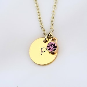 Gold Initial Necklace with birthstone, Custom initials, Personalized initial and birthstone necklace, Personalized gift, Birthday gift