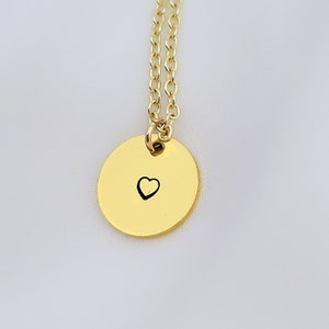 Gold stamped round heart necklace, circle heart necklace, Gold necklace, Mothers day gift, gift for her, Birthday gift, Christmas gift