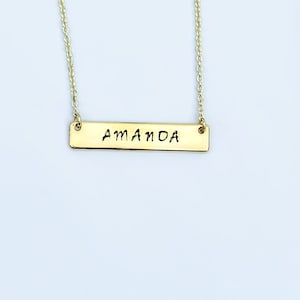 Personalized Name Necklace, Stamped horizontal custom necklace, Gold or Silver Necklace, Mothers day gift, Birthday gift, Christmas gift