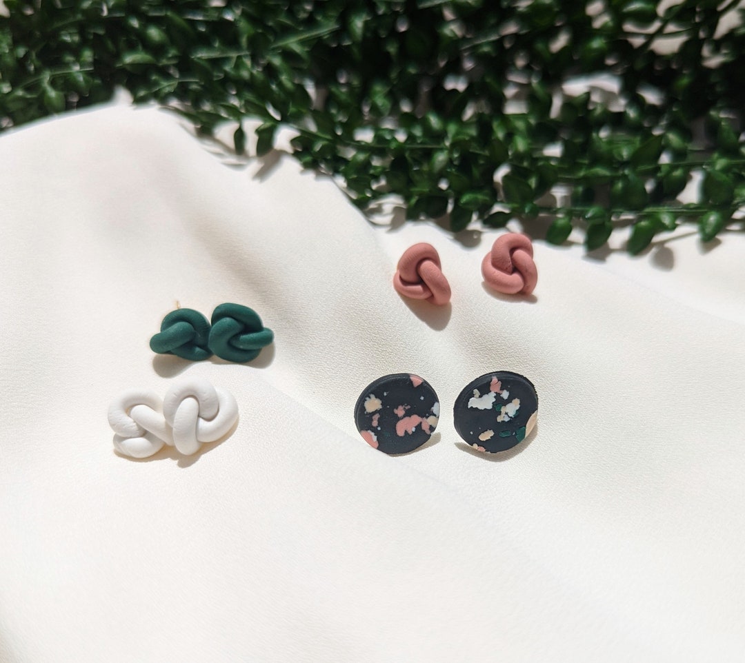 Clay Knot Earrings, Clay Stud Earrings, Clay Speckle Earrings, Small Clay Earrings, Pack