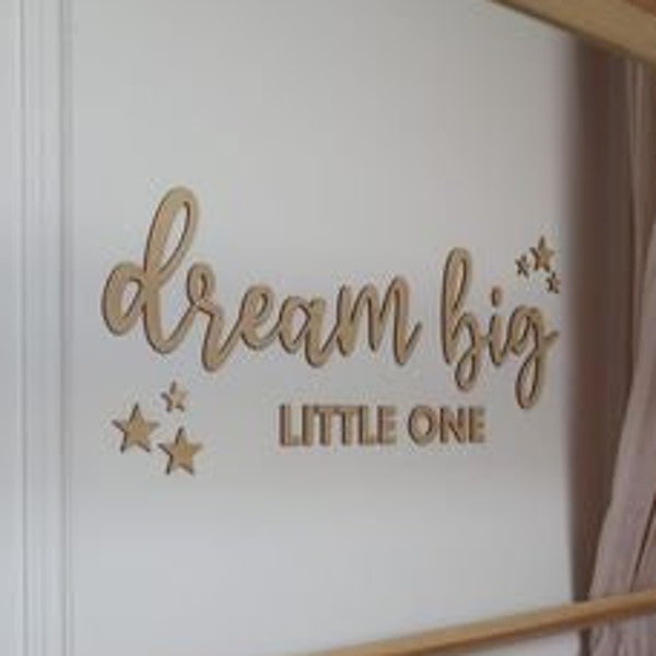 Inscription en bois rêve grand petit | Idée de décoration murale pour une chambre de garçon et de fille | Rangement et layette pour le coin du nouveau-né