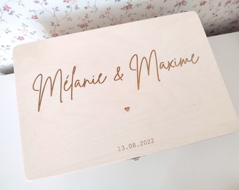 Coffret personnalisé pour les mariés | Coffre pour souvenirs de mariage | Cadeau d'anniversaire pour mari ou femme | Rangement des bibelots de fête