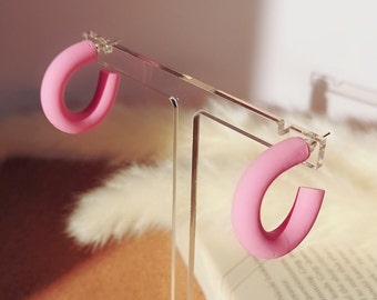 Hoops Pastel Pink Earrings Polymer Clay Earrings Mini Hoops Earrings