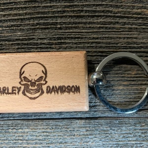Harley Skull Wood Key Ring