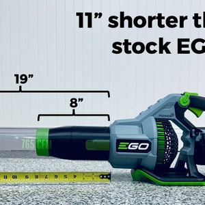 May include: A gray and green leaf blower with a 765 CFM rating. The blower is 11 inches shorter than the stock EGO tube. The blower is 19 inches long and 8 inches wide.