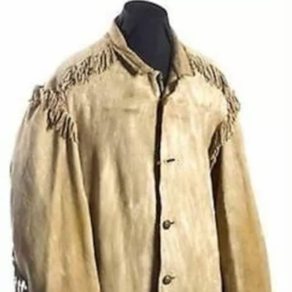 Native American Men's Leather coat Mountain Man coat small fringes