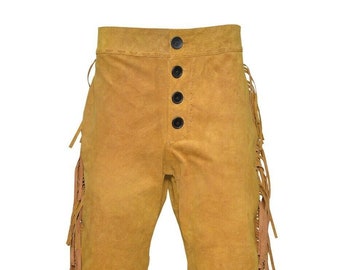 Mountain Man American Buffalo Leather Hippie Ragged Pants Fringes PLB01