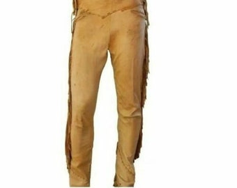New Men Native American soft buckskin tan leather pant available IN ALL SIZE