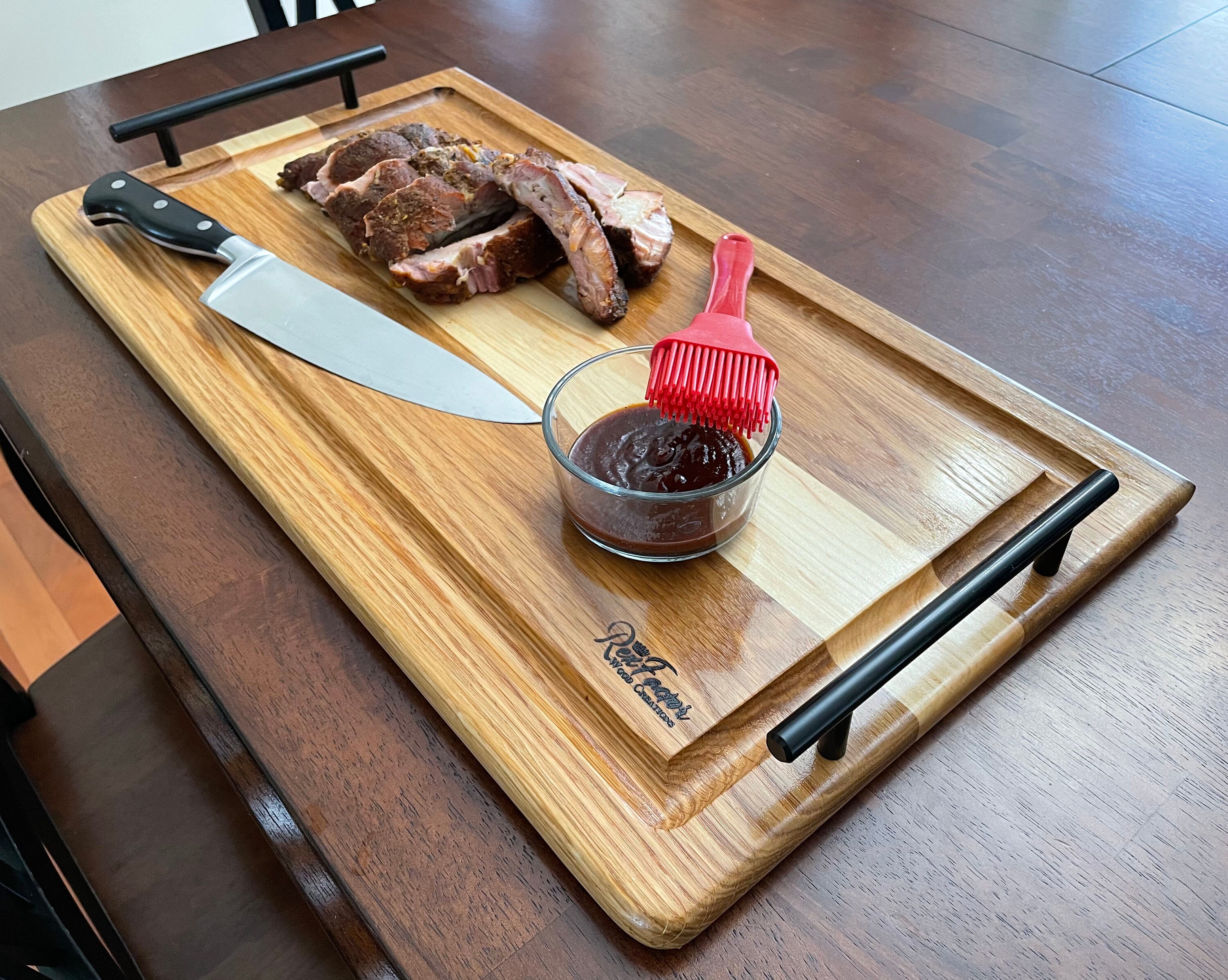 Yoder Smoker YS640 Hardwood Cutting Board / Serving Tray With Juice Groove  and Carrying Handles for Front & Side Shelves 