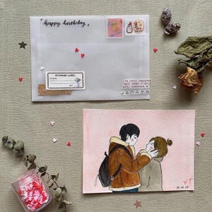 Hand-painted Handmade Watercolour Painting Card Custom Flower Botanical Lanscape Calligraphy Pet Animal Wedding Card Illustration