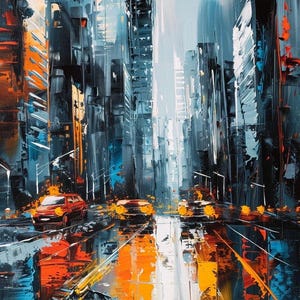Abstract Cityscape Canvas Art: Modern Urban Street Painting