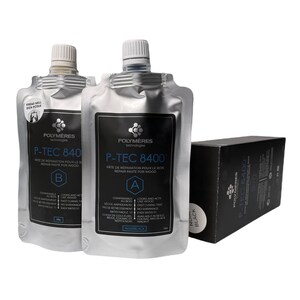May include: Two tubes of wood repair paste labeled "P-TEC 8400" in silver packaging with black text. The tubes are labeled "A" and "B" and are accompanied by a black box labeled "P-TEC 8400" with the word "BLACK" in white text.