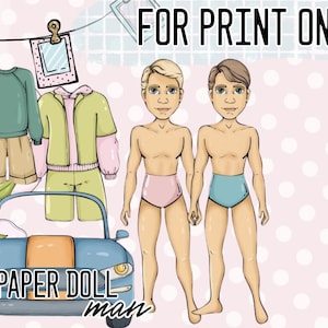 Papiermannillustrationen, Papierpuppensatz + Malseiten, Druckbare ähnlicher Ausdruck