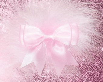 Marabou Pom Pom Hair Clips, Hot Pink & Baby Pink, Y2K Glam  display picture 3