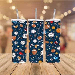 Baseball Blue Sports Seamless Sublimation Design - 20 oz Straight Skinny