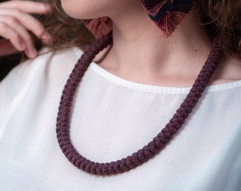 Knotted cotton rope necklace made with lightweight soft cotton cord, statement necklace, costume jewellery, fibre necklace, textile necklace