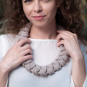 Chunky knotted cotton rope necklace made from lightweight soft cotton cord, statement necklace, bib necklace, gift ideas, textile jewellery