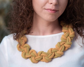 Two tone knotted cotton rope necklace made from lightweight soft cotton cord, statement necklace, textile necklace, chunky necklace