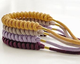 Knotted cotton rope necklace made from lightweight soft cotton cord with metallic insertions