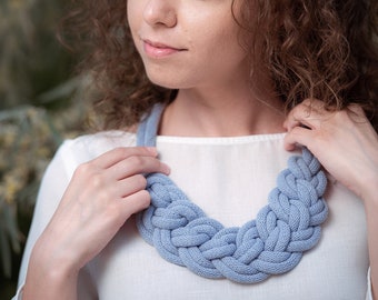 Knotted cotton rope necklace made from lightweight soft cotton cord, statement necklace, bib necklace, chunky necklace, gift ideas