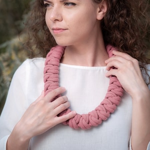 Knotted cotton rope necklace made from lightweight soft cotton cord, statement necklace, chunky necklace, textile jewellery, gift ideas image 1