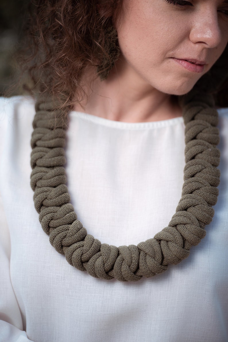 Knotted cotton rope necklace made from lightweight soft cotton cord, chunky necklace, statement necklace, bib necklace, textile jewellery image 2