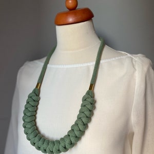 Knotted cotton rope necklace made from lightweight soft cotton cord with metallic insertions