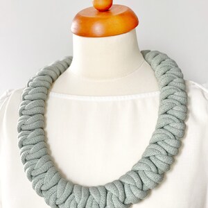 Knotted cotton rope necklace made from lightweight soft cotton cord, statement necklace, chunky necklace, textile jewellery, gift ideas Milky Green