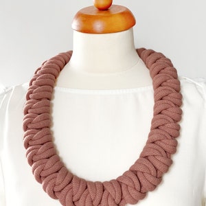 Knotted cotton rope necklace made from lightweight soft cotton cord, statement necklace, chunky necklace, textile jewellery, gift ideas Blush