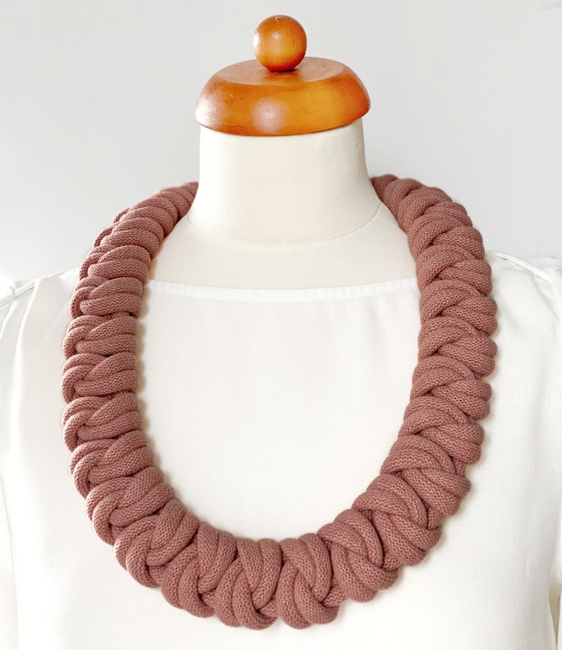 Knotted cotton rope necklace made from lightweight soft cotton cord, statement necklace, chunky necklace, textile jewellery, gift ideas Blush