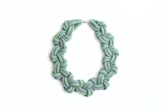 Handmade Knotted Cotton Rope Necklace, Chunky Two Tone Statement Necklace