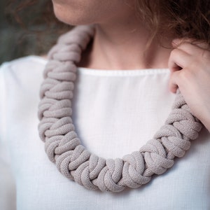 Knotted cotton rope necklace made from lightweight soft cotton cord, chunky necklace, statement necklace, bib necklace, textile jewellery image 4